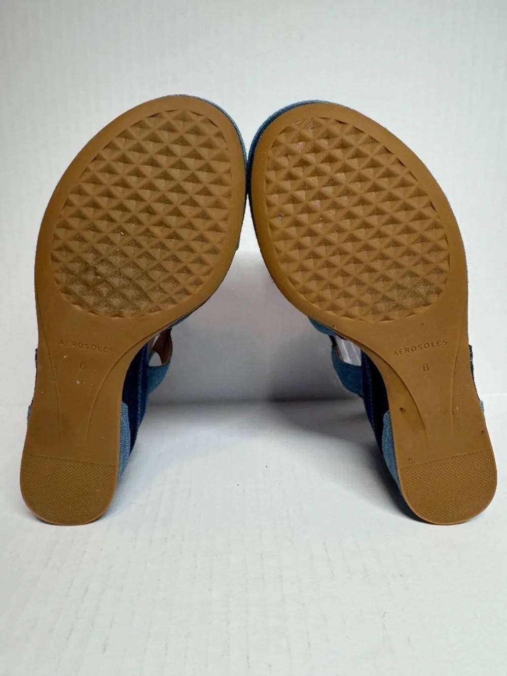 AEROSOLES Denim Blue Crossband Wedge Sandals